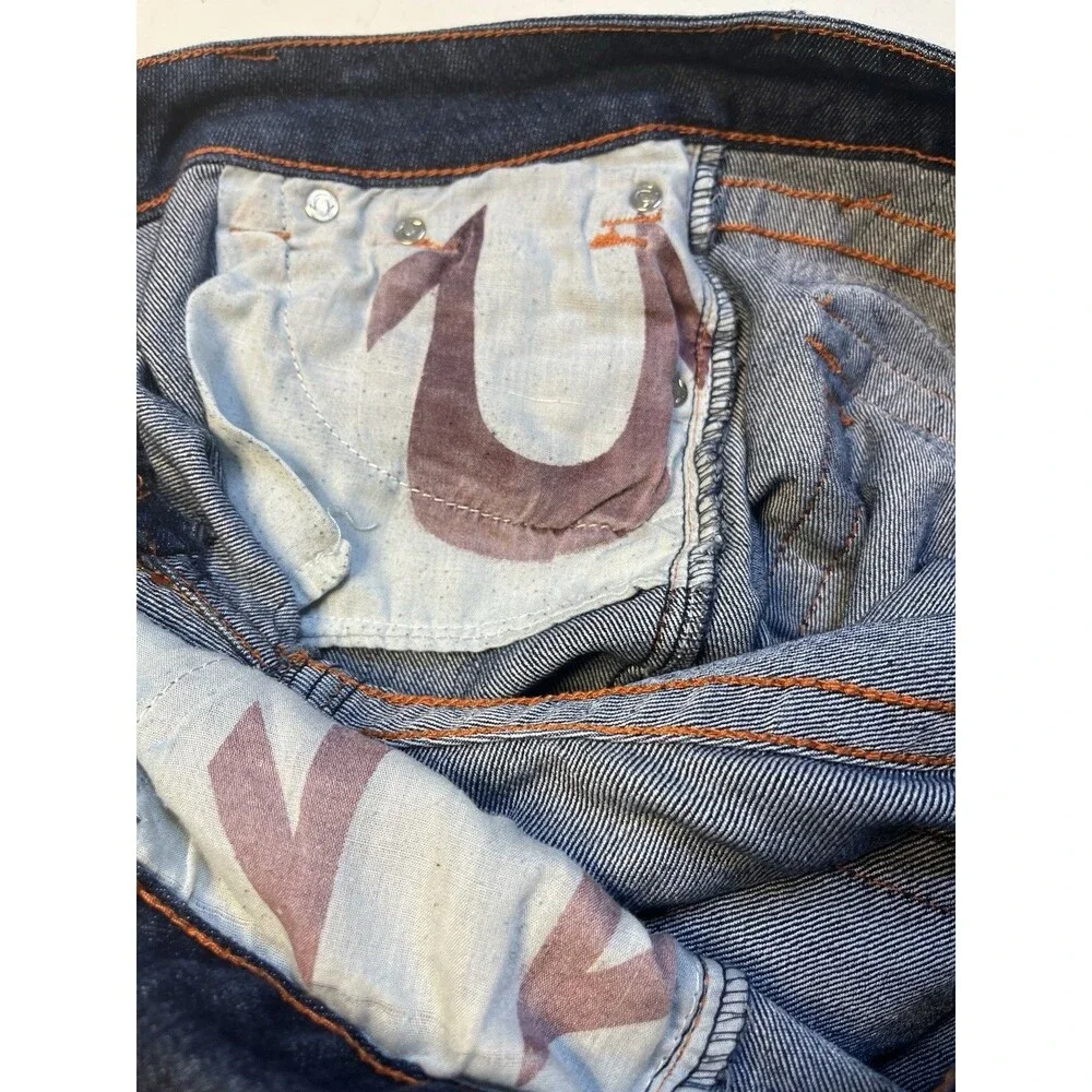 True Religion Joey Super T Jeans Men's 30x32 Dark Wash Flap Pocket Orange Stitch